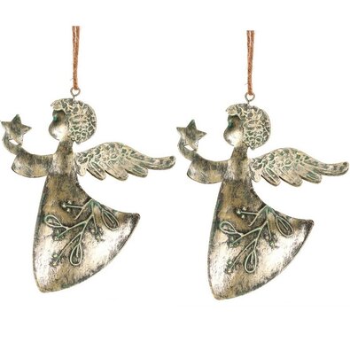 Viseča božična dekoracija Angel 2 kos, kovina,zlata, 16 x 1 x 13 cm