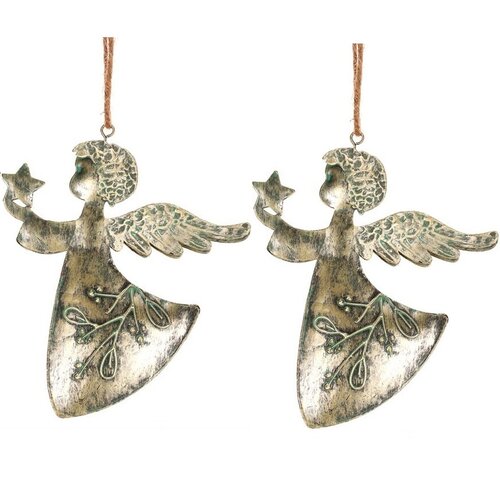 Viseča božična dekoracija Angel 2 kos, kovina,zlata, 16 x 1 x 13 cm