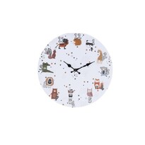 Detské nástenné hodiny Hatu Animals, 33 cm, biela