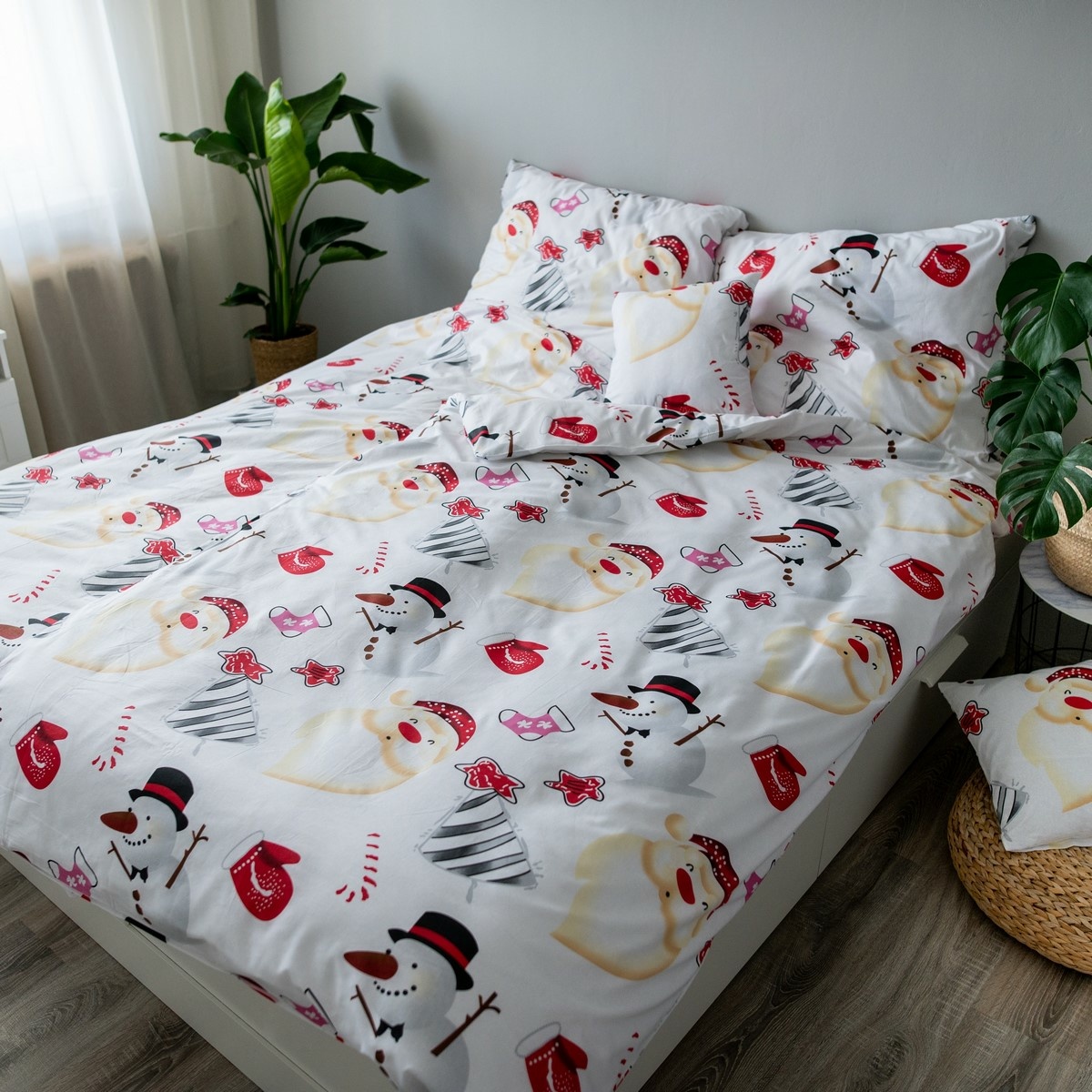 Lenjerie de pat din bumbac Dita Snowman, 140 x 200 cm, 70 x 90 cm + 40 x 40 cm