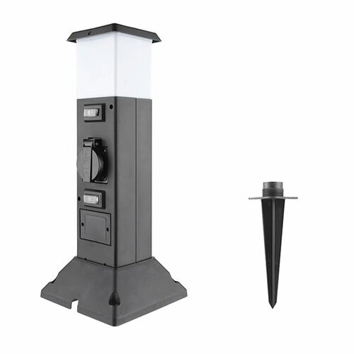 Solight PG05 Záhradný stĺpik IP44 s LED osvetlením, plast, 2 zásuvky, hranol, čierna
