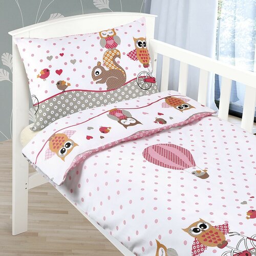 Bellatex Baumwollbettwäsche für Kinderbetten Beata Eule rosa, 100 x 135 cm,45 x 60 cm