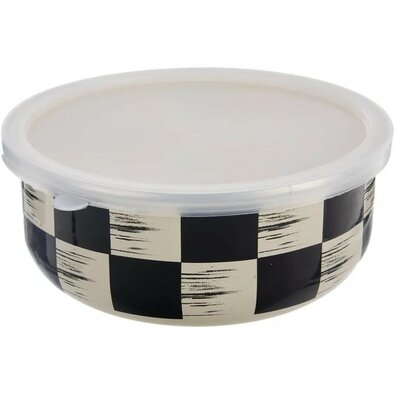 Orion Emaillierte Schale mit UH-Deckel Schachbrett Rand, Durchmesser 19 cm