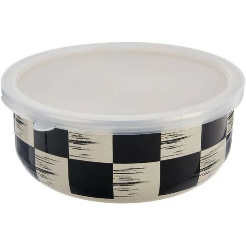 Orion Emaillierte Schale mit UH-Deckel Schachbrett Rand, Durchmesser 19 cm