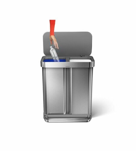 Simplehuman Pedałowy kosz na odpady segregowane 58l, srebrny