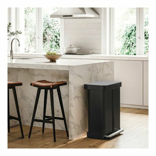 Simplehuman Prostokątny kosz na śmieci z pedałem ikieszenią na worki 34 + 24 l, czarny