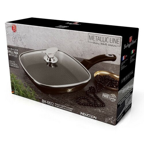 Berlinger Haus Panvica grilovacia s pokrievkou Shiny Black Collection, 28 cm