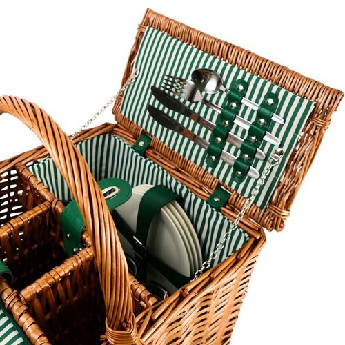Arôme Picknickkorb für 4 Personen Grün gestreift, 48 x 33 x 25 cm