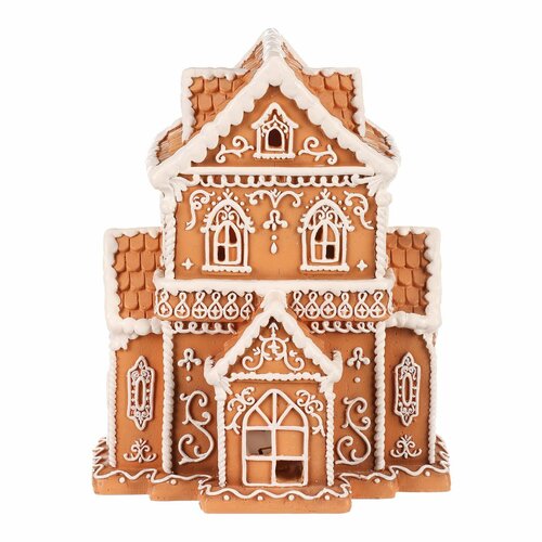 Božična dekoracija Perníková hiška s LEDosvetlením, poliresin, 24 cm