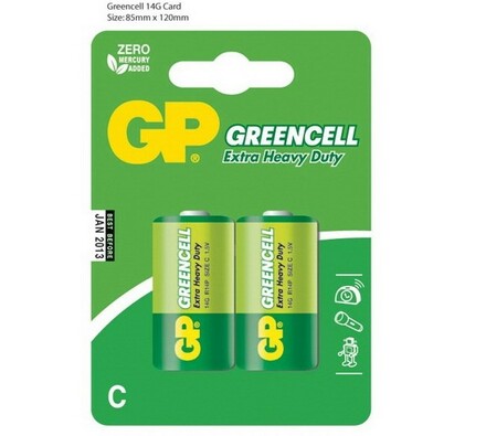 Alkalické baterie, 2 ks, 14G R14 Blistr, GP Greenc