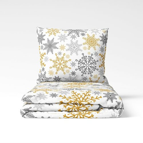 Božična bombažna posteljnina Golden Snowflakes, 140 x 200 cm, 70 x 90 cm