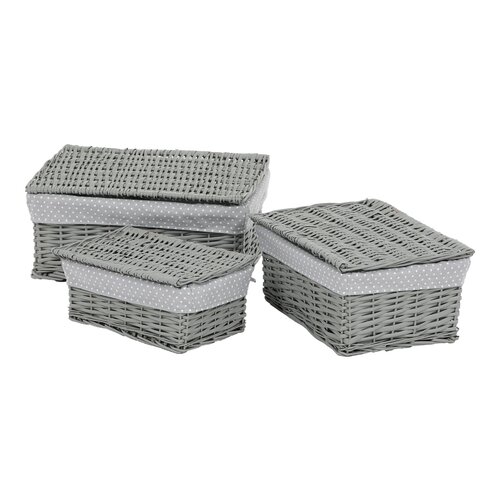 Set aus Weidenkörben mit Deckel Grey Dot, 3 Stück, 3 Größen, 49 x 22 x 35 cm