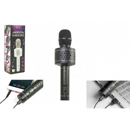 Fotografie Mikrofon Karaoke Bluetooth černý na baterie s USB kabelem v krabici 10x28x8,5cm