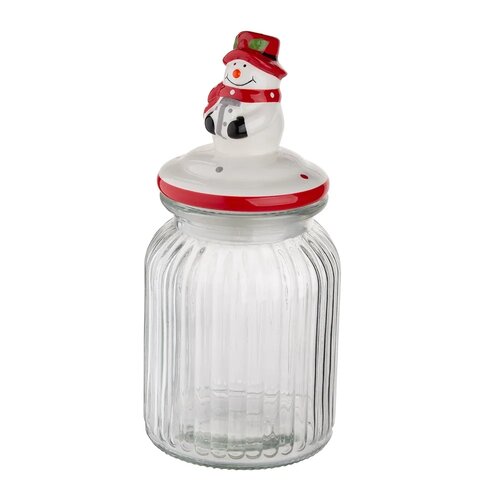 Altom Pojemnik szklany z pokrywką ceramiczną  Snowman 900 ml
