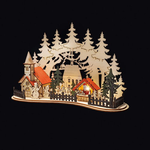 Solight LED Weihnachtsstadt mit Kirche, 30 x 19cm, 2x AAA