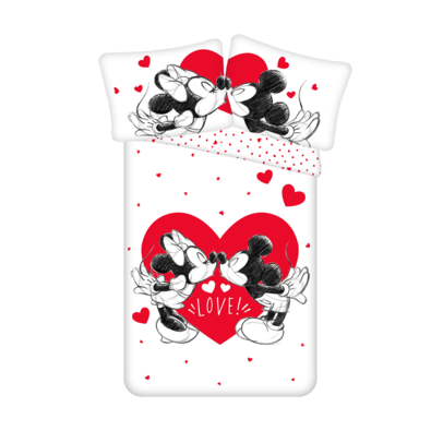 Lenjerie pat pentru copii Mickey and Minnie Love 05 din bumbac, 140 x 200 cm, 70 x 90 cm