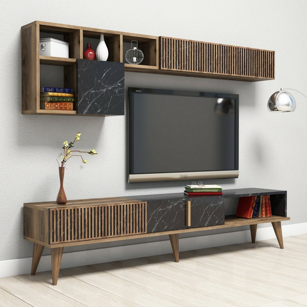 Televízna stena Milan Walnut and Black