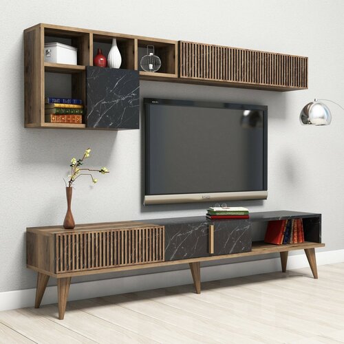 Milan Walnut and Black TV fal