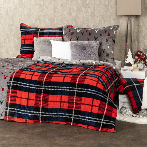 4Home Мікрофланелева постільна білизна Клітинка червоний, 160 x 200 см, 70 x 80 см