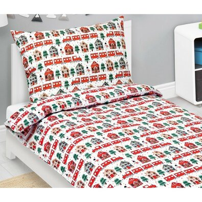 Bellatex Świąteczna pościel bawełniana Pociąg, 140 x 200 cm, 70 x 90 cm