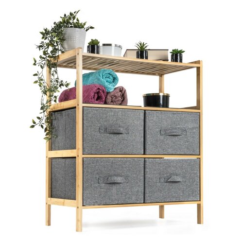 G21 Bambusový regál s košíkmi, 3 police, sivápolice, sivá