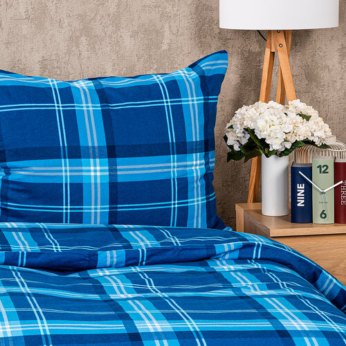 4Home Flanell-Bettwäsche Blue plaid, 140 x 200 cm, 70 x 90 cm