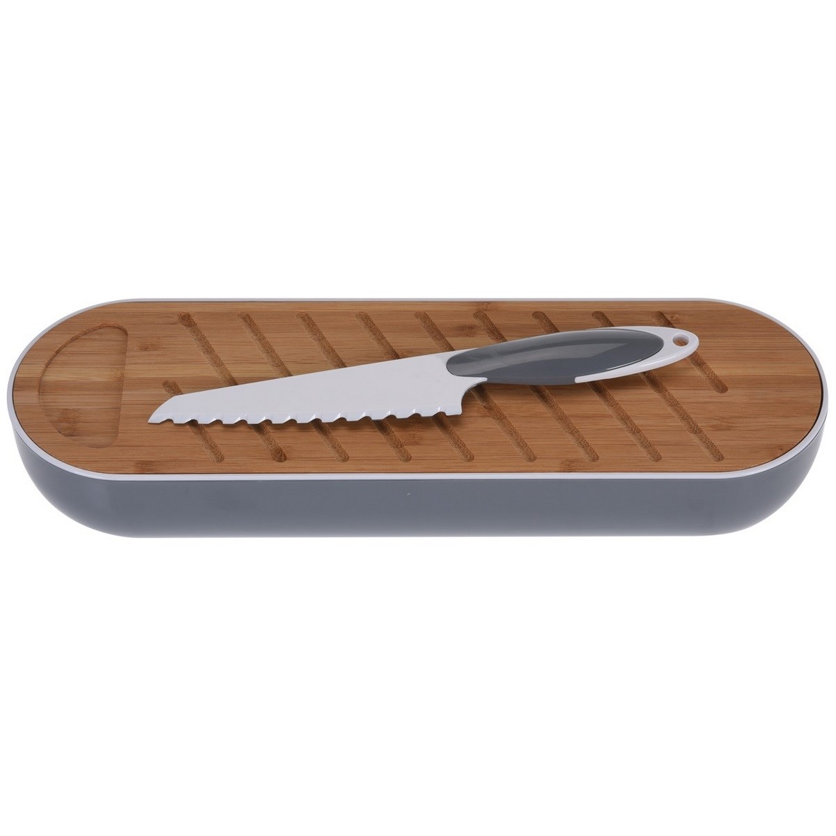 Chlebník s doštičkou a nožom na pečivo Excellent, 40 cm, sivá