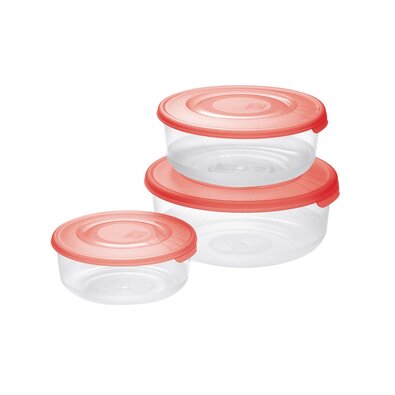 Tontarelli Sada plastových dóz na potraviny 3 ks, okrúhla, červená