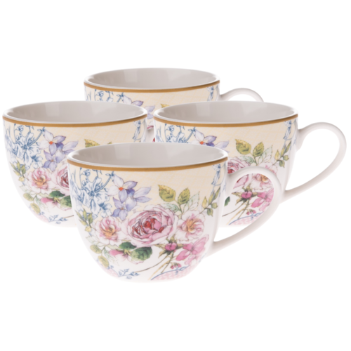 4-częściowy zestaw filiżanek porcelanowych Roses , 90 ml
