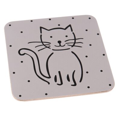 Podloga za skodelice iz plute Mačke bež barve, 10x 10 cm, komplet 6 kosov