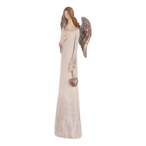 Înger din poliresină cu inimă, 20 cm, bej-măduvă