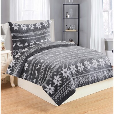 Lenjerie de pat Winter Grey, din micro-pluș, 140 x 200 cm, 70 x 90 cm