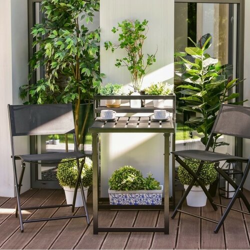 Komplet balkonskega pohištva s cvetličnim koritomSendy črna, 3 kos