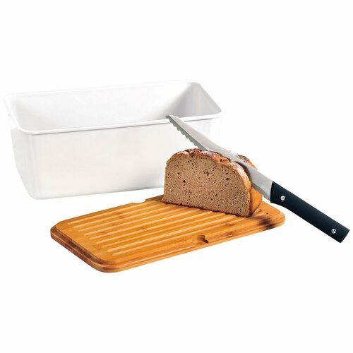 Kesper 58090 Brotkasten mit Schneidebrett, weiß, 34 x 14 x 18 cm