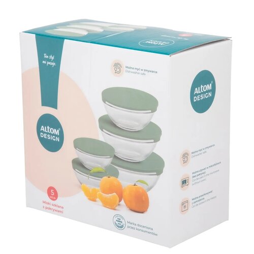 Altom Set of glass bowls with lids, green, 5 pcs