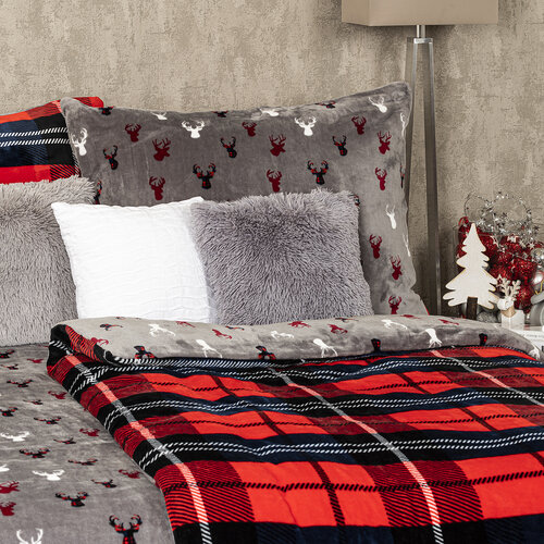 4Home Мікрофланелева постільна білизна Клітинка червоний, 160 x 200 см, 70 x 80 см