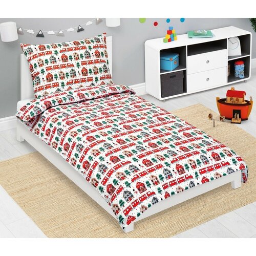 Bellatex Świąteczna pościel bawełniana Pociąg, 140 x 200 cm, 70 x 90 cm
