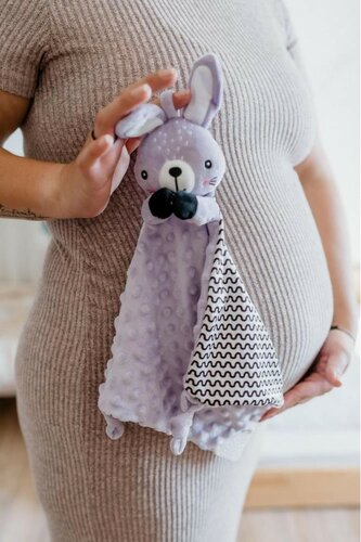 Usínačik babyted Zajačik, hryzátko, hrkálka plyš 25 x 25 cm, fialová