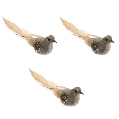 Set of Christmas decorations Birds on a clip, 3pcs, gold