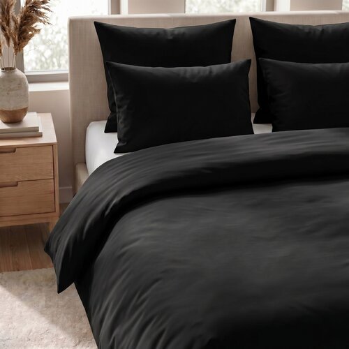 Kvalitex Lenjerie de pat din bumbac, negru, 220 x 200 cm, 2 buc. 70 x 90 cm