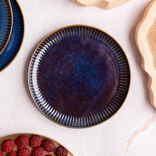 Altom Porzellan-Dessertteller Reactive Stripes blau, 20,5 cm