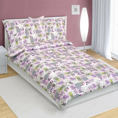 Bellatex Bombažno posteljno perilo Patchwork lila, 140 x 220 cm, 70 x 90 cm