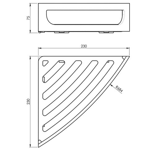 GEDY CP80 sarokzuhanyzó polc csapdával, 23 x 7,5 x23 cm, kerek, ezüst színű