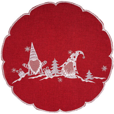 Vianočný obrus Škriatkovia červená, pr. 35 cm