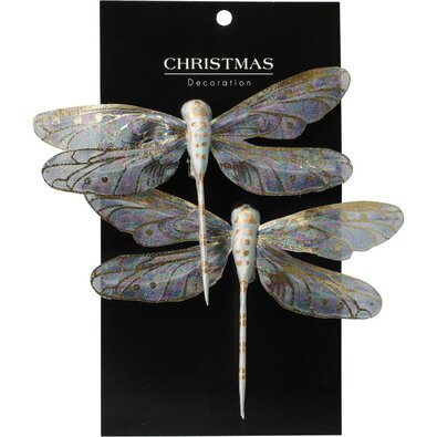 Komplet božičnih okraskov Dragonfly vijolična,13,5 cm, 2 kos