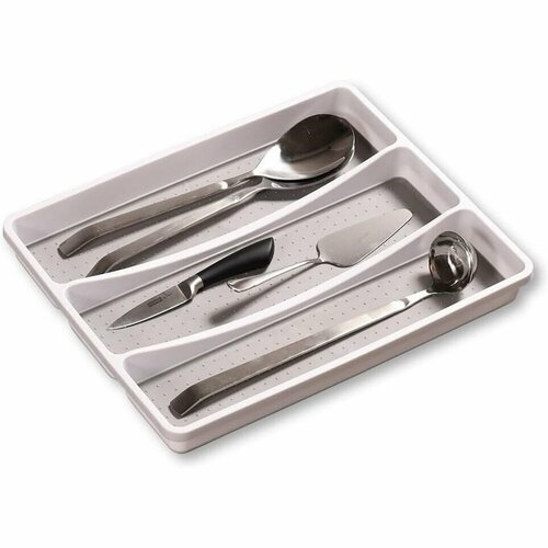 Kesper 30094 Cutie din plastic pentru tacâmuri, 3compartimente, albă, 40,5 x 32,5 x 4,5 cm