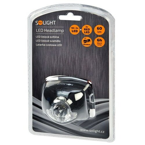Solight WH19 Čelová LED svítilna 1 W LED + 3 LED, černá