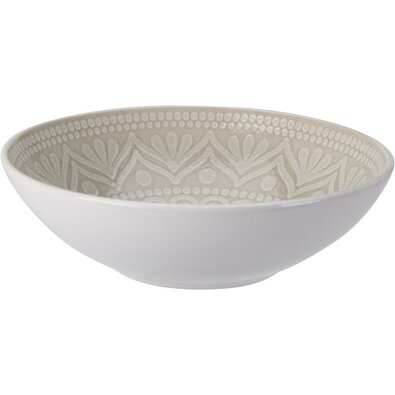 Ethnic mély kőagyag tányér, átmérő 18 cm, bézsszínű