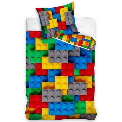 BedTex Baby Baumwollbettwäsche Bauklötze Blau, 140 x 200 cm, 70 x 90 cm