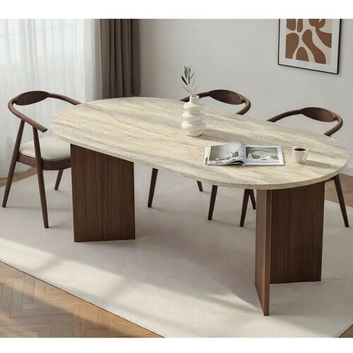 Jídelní stůl Sablin - Travertine, Milano Walnut